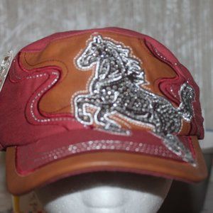 Nwtag: Purple Cap w/ Black Horse w/ Rhinestone